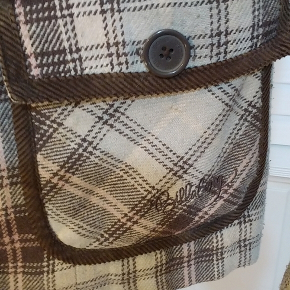 Billabong Wool Blend Brown Pink Plaid Pea Coat Jacket Size S Quilt Lined Pockets - Picture 5 of 9